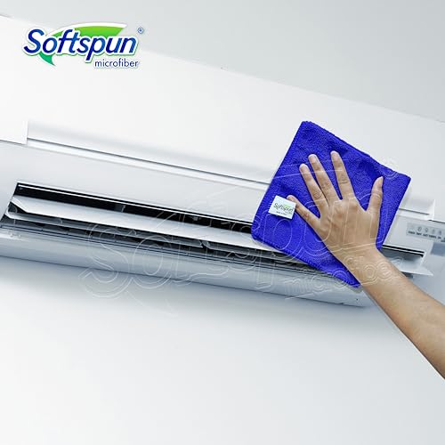 Image of SOFTSPUN Microfiber Cleaning Cloths, 50x50cms 5 pcs Towel Set 340 GSM Blue! Highly Absorbent Lint and Streak Free Multipurpose Wash Cloth for Kitchen Car Window Stainless Steel Silverware.