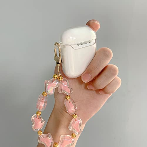 Fycyko Compatible With Airpods 1&2 Case Clear Cute Heart With Charm Chain For Women Girls Flexible Dustproof Shockproof Case Portable Tpu Silicone Case For Airpods 1&2-Pink #TOP4