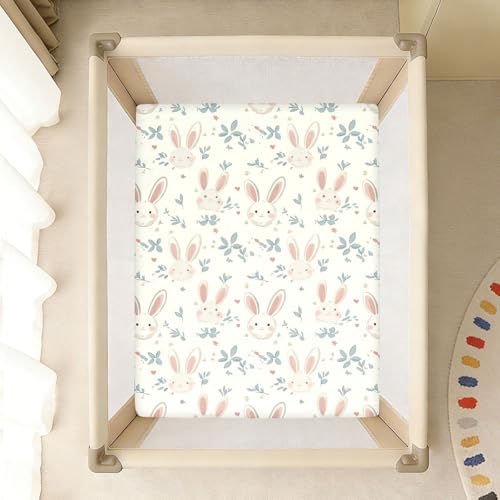 Drap de lit bébé coton blanc de qualité supérieure avec imprimé délicat de lapin - 8
