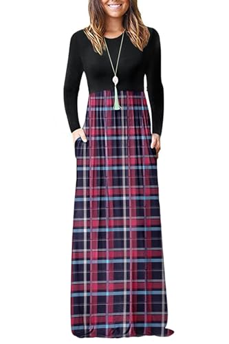 Image of AUSELILY Womens Long Sleeve Maxi Dress Casual Empire Waist with Pockets | Versatile year round long dress for spring, fall, winter, available in floral prints and solids