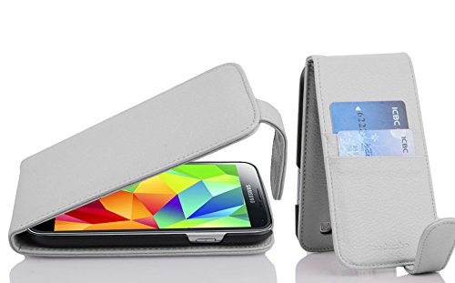 Cadorabo Case Compatible with Samsung Galaxy S5 / S5 NEO in Snow White - Flip Style Case Made of Faux Leather with Card Slot - Wallet Etui Cover Pouch PU Leather Flip