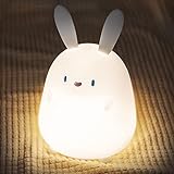 UNEEDE Cute Bunny Night Light for Kids, Kawaii Bunny Lamp for Gifts, Silicone Animal Night Lights with Touch Sensor, Nursery Rechargeable LED Rabbit Night Light with Timer for Teen Toddler Baby Gift