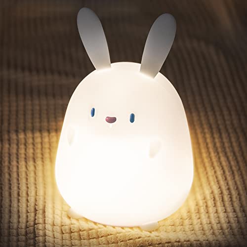 Image of UNEEDE Cute Bunny Night Light for Kids, Kawaii Bunny Lamp for Gifts, Silicone Animal Night Lights with Touch Sensor, Nursery Rechargeable LED Rabbit Night Light with Timer for Teen Toddler Baby Gift