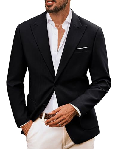 PJ PAUL JONES Herren Sakko Leinen Regular Fit Business Casual Freizeit Sportlich Formelle Blazer Sommer Leichtgewicht 2 Knöpfe Anzugjacke, XXL, Schwarz