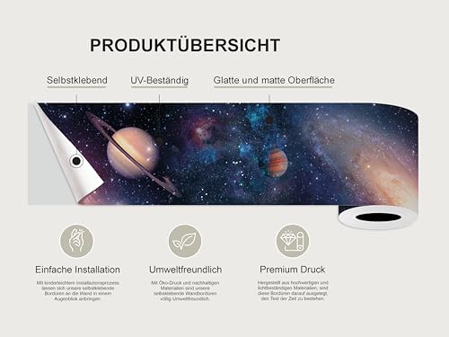 AGDesign Selbstklebende Bordüre Universum, WB 8218 | Wasserfest Dekoration für Wände, Möbel, Tapeten, Wandverkleidungen und Türen, Folie, Mehrfarbig | Breite 500 cm x Höhe 13.8 cm