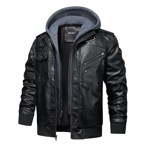 WULFUL Men's Leather Jackets, Faux Leather Jacket for Men Lapel Zip-Up Slim Fit Coat4