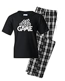 Studio 9Thirty3 Eat Sleep Game Repeat Pajama Set – Men’s Gaming Tee & Flannel Lounge Pants, Cozy Gamer Gift (Black, X-Large)