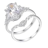 Epinki Hochzeitsband 9 Karat Weißgold 375, Klassiker Partnerringe mit Moissanit Ovalschliff, Hochzeitsring 9K Gold Echt, Gr.61 (19.4)