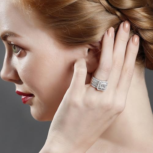 Jeulia 3 PC Enhancer Ring Set for Women 925 Sterling Silver Princess Cut Diamond Engagement Rings Cubic Zirconia Halo Solitaire Wedding Rings Anniversary Promise Rings for Her with Jewelry Box (Silver, 10.5)3