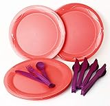  TUPPERWARE Mediterrano Teller Picknickteller 5X Apricot + X Besteck Lila 3er Set + Geschenk 1-2 Teile Zufallswahl