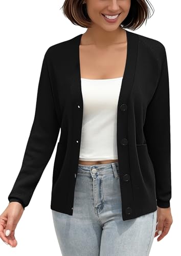 Women's Long Sleeve V-Neck Lightweight Cardigan Sweater Open Front Button Down Knit Sweaters with Pockets3