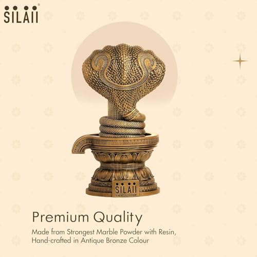 Image of SILAII 1008 Shiva Lingam with Naga Sculpture - 6-Inch Siva Lingam Idol for Pooja | Handcrafted Hindu God Statue in Antique Bronze Finish for Home Temple, Puja Room & Gifting