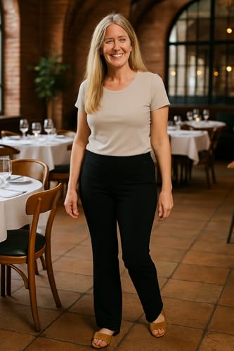 SLIM-SATION Women's Plus Size Pull on Solid Knit Flare Leg Pant with Tummy Panel2