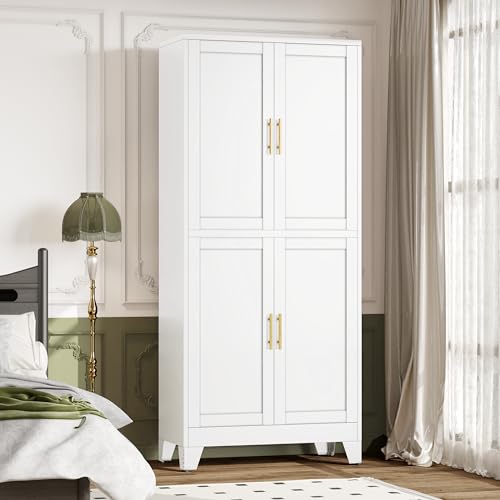 Image of winiowa 75 inch Tall Kitchen Pantry Cabinet, Metal Storage Cabinet with Doors and Adjustable Shelves, White Freestanding Pantry Cabinet for Kitchen, Dining Room, Living Room, Laundry Room, Bathroom