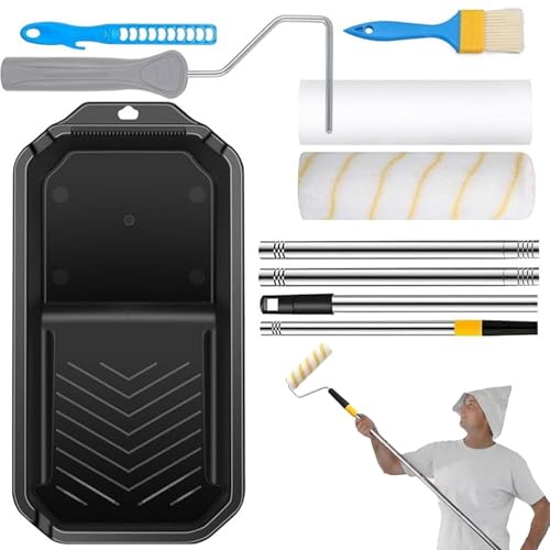 10 Paint Roller Set | 9 Inch Paint Roller | Paint Roller with Roller Stand & Tray | Extendable Paint Roller, Paint Rollers and Trays Sets for Painting Walls, Ceiling, Doors, Trim