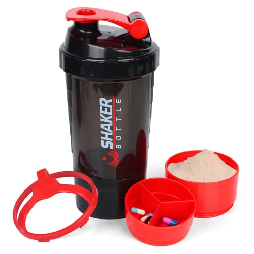 Image of XTK Shaker Bottle 16OZ Protein Shaker Bottles with Mix Ball Portable Sports Water Bottle Leak Proof GYM Cup for Protein Mixes with Storage & Pill Organizer, Ideal for Pre Workout,BPA Free (Red)