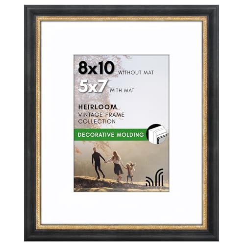 Americanflat 8x10 Vintage Picture Frame - Matted to 5x7 - Black & Gold
