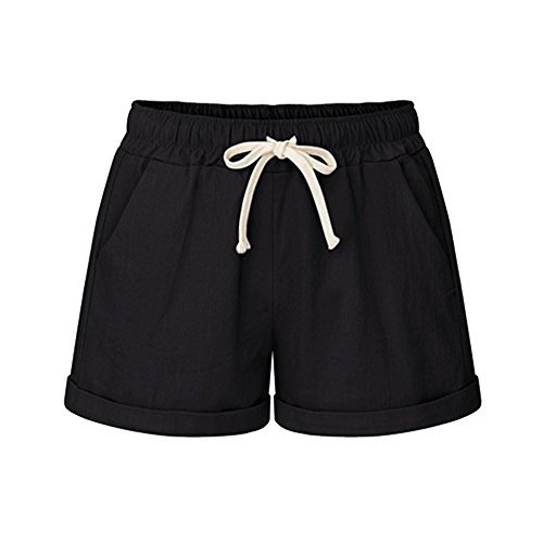 Sobrisah Women Denim Black Bermuda Shorts for Summer Casual Walking Beach Travel Shorts Elastic Waist,M(US 4)