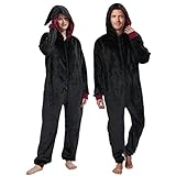 Unpifolov Men and Women Flannel Pajamas Four Magic College Styles Jumpsuit Adult Sportswear Hooded Homewear Red M