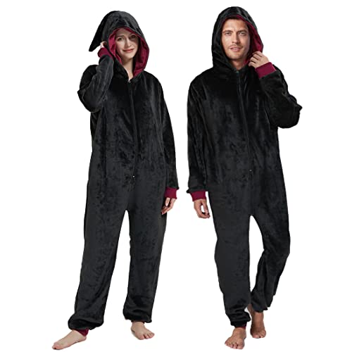 Unpifolov Men and Women Flannel Pajamas Four Magic College Styles Jumpsuit Adult Sportswear Hooded Homewear Red S