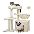 PAWZ Road Small Cat Tree, 73cm Cat Tower for Indoor Cats, 2 Styles Cat Activity Tree with Cat Scratching Posts, Big Hammock and Removable Top Perch Beige