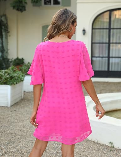 Image of Blooming Jelly Womens White Dresses Short Sleeve V Neck Ruffle Cute Sun Dress Chiffon Flowy Shift Mini Dress