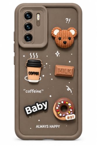 Image of Bintage Back Cover Compatible for Huawei ANA-LX4 / P40 4G | Cute Fun Ball | 3D Taddy Smiley Coffee | Milk Case | Full Body Protection - Brown