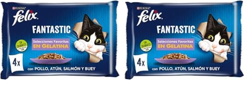 Felix Purina Fantastic Comida Húmeda para Gato Adulto Selecciones favoritas, 12 Paquetes de 4 Sobres 85g - 48 (Paquete de 2)