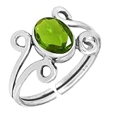 Anillo ajustable de plata de ley 925 con cuarzo peridoto verde de Jeweloporium, anillo de plata de ley para mujer, joyería bohemia con piedra ovalada