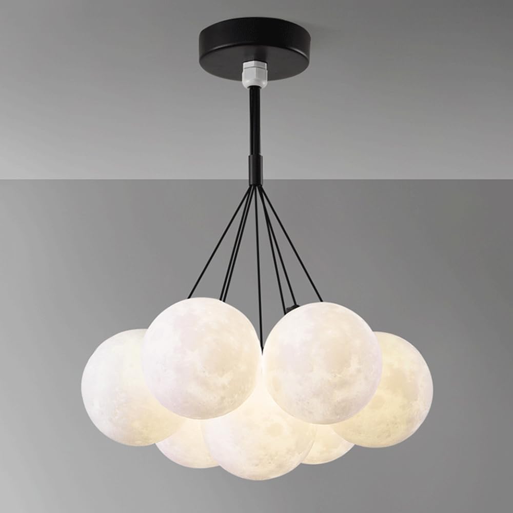Mjsdjof 7-heads Planet Chandeliers, Children's Room Hanging Lamp, G9 Lighting Fixtures, Spherical 3D Printed Pendant Light, Creative Bedroom Suspension Lamps, Clustered Moon Drop Lights