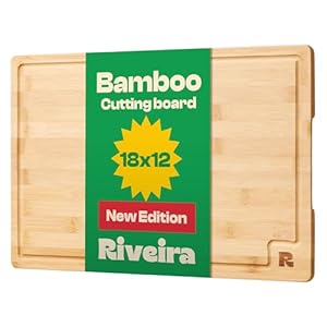 Riveira Bamboo Grandeur: 18 x 12 Bamboo Cutting Board Natural Wooden Cutting Board With Innovative Juice Grooves