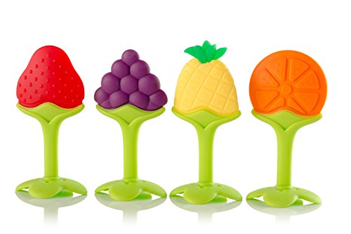 Baby Teething Toys W/Safe Smoothened Edges (4 Count) | Food Grade Soft Silicone Fruit Teethers For Babies | Fridge & Dishwasher Safe | 100% Bpa-Free Teether Set For Boys & Girls #TOP6