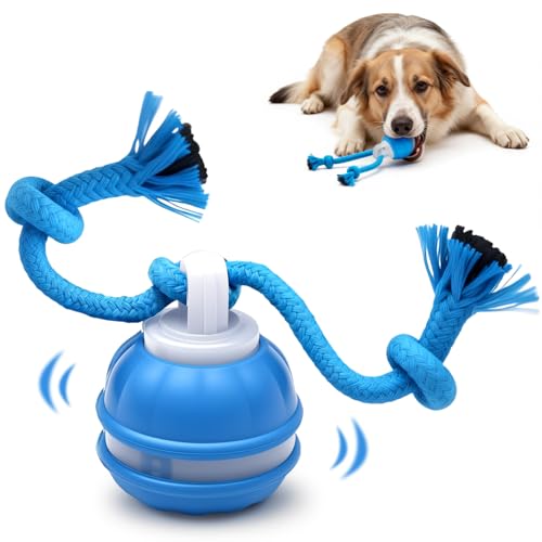 Interaktives Hundespielzeug, Interaktiver Spielball für Hunde mit LED-Lichtern, 3 Spielmodi, Hundeball Elektrisch mit Seil & Bellen, TYPE-C Aufladbar, Hundespielball für Kleine Mittlere Große Hunde