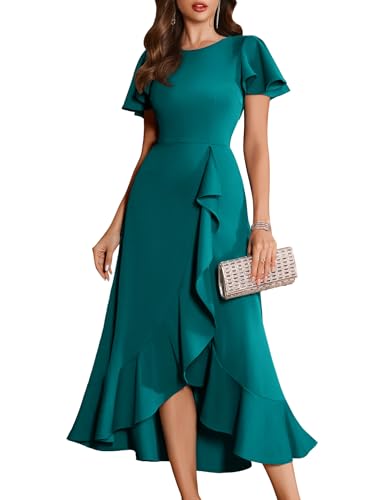 BeryLove Women Formal Party Dresses Flutter Short Sleeve Wedding Guest Cocktail Long Evening Dress S007 Z-Teal Blue M