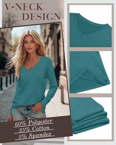 4 Pack Women's Long Sleeve V Neck Shirts, Casual Loose Fit Tees Basic Tunic Tops Trendy Fall T-Shirts Outfits4