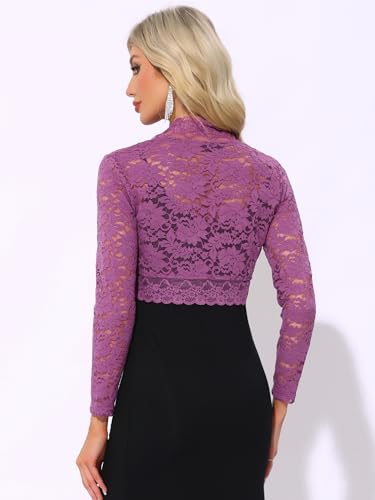 Image of Allegra K Women's Elegant Crop Cardigan Sheer Floral Lace Bolero Shrug Top