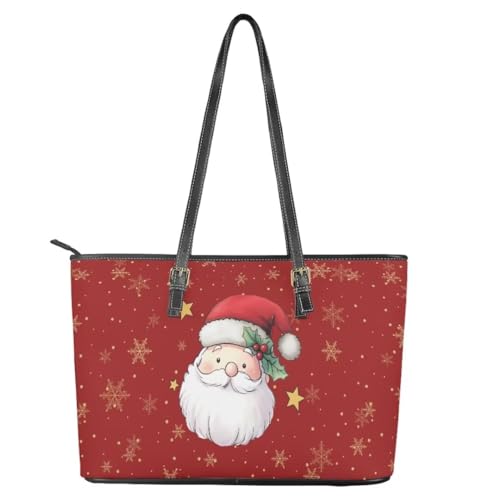 Image of Coldinair Christmas Leather Tote Bag for Women with Zipper Large Shoulder Tote Bag Shopping Casual Travel Bag Handbag Purse