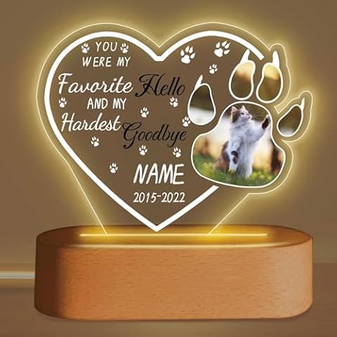AUBAO Personalized Pet Night Light Customized Dog Memorial Gift Picture Frame Acrylic Plaque Led Lamp Cat Sympathy Gift for Loss of Dog Cat Pet(Cat Paw Heart) Cover