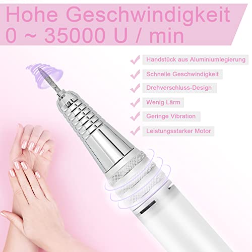 Yakimz Elektrische Nagelfräser für Gelnägel, 35000 U/Min Elektrische Nagelfeile Set, Wiederaufladbare, LED-Anzeige… – Bild 4