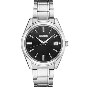 Seiko SUR311 Watch for Men – Essentials – Black Dial, Date Calendar, LumiBrite Hands, Stainless Steel Case & Bracelet, and 100m Water Resistant