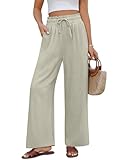 UMIPUBO Pantalon Lin Femme Été Coton Fluide Large Elegant Décontracté Pantalon Taille Haute Élastique avec Cordon Léger Jogging Pants de Plage avec Poches (Gris, L)