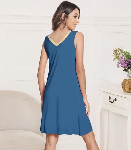 Image of NACHILA Nightgowns for Women-Viscose Made from Bamboo V Neck Nightshirts