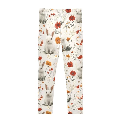 Rabbit Red Flower Girls Leggings Ultra Soft Compression Yoga Gym Pants for Kids 4-10T2