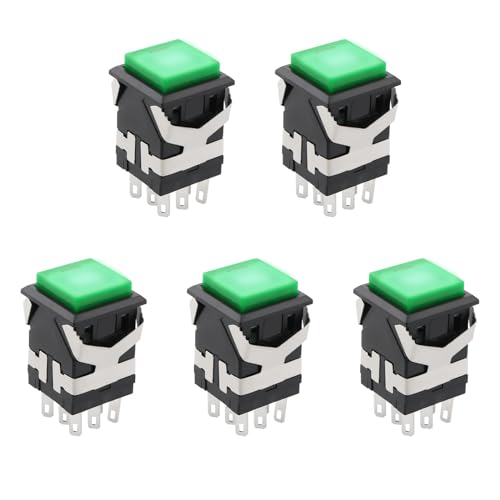 Be In Your Mind 5 Piezas 2NO+2NC 3A/250V AC Interruptor de Botón Momentáneo Luz LED Verde Botón Pulsador Cuadrado Interruptor para Mecánica Automotriz 8 Pines