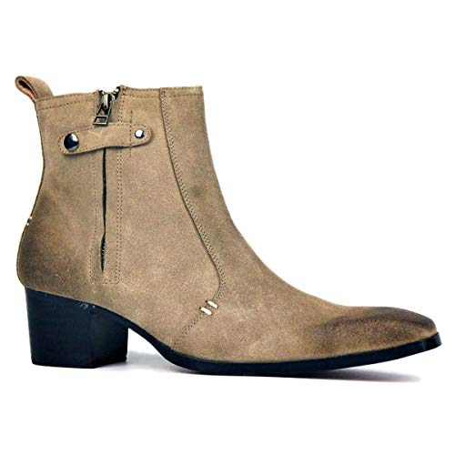 Weatern Boot for Men High Top Boot Slip On StyleGenuine Leather Side Zipper Waterproof Pointed Toe High Block Heel Easy Care3