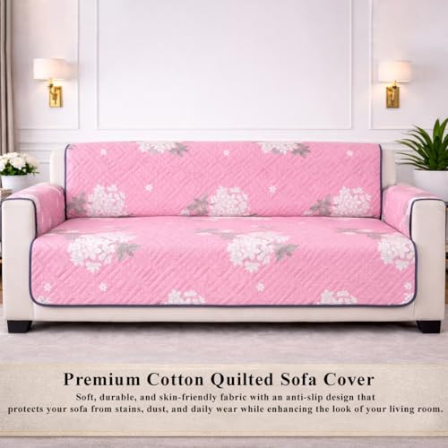 Image of STITCHNEST 'Double Vie Collection Series' Cotton Quilted Reversible Sofa Cover 2 Seater with Arm Rest and Pocket | Size 48x60 Inch