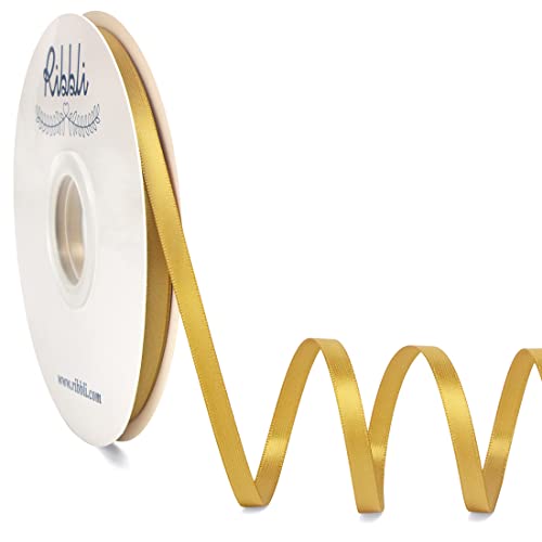 Ribbli Gold Satin Ribbon Double Faced Satin 1/4 inch x Continuous 50 Yards Gold Ribbon Use for Bows Bouquet Gift Wrapping Wedding Decoration Floral Arrangement