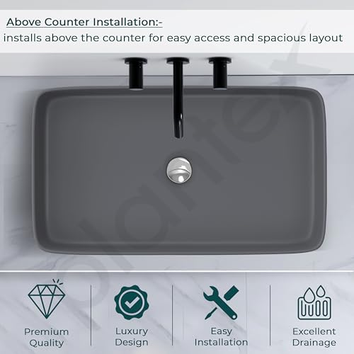 Image of Plantex Ceramic Tabletop Washbasin for Bathroom /Countertop Bathroom Basin /Rectangle Tabletop Wash Basin for Restaurant /Hotel (26x15x5 inches - Cloud Grey)