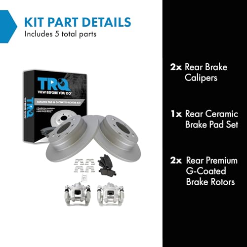 Image of TRQ Rear Brake Pad and Rotor Set Ceramic G Coated Rotors Calipers