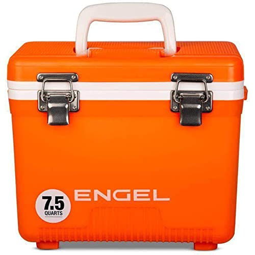 ENGEL 7.5 Quart Live Bait Drybox/Coolers with 2 Speed Aerator Pump and Net - Hi Viz Orange